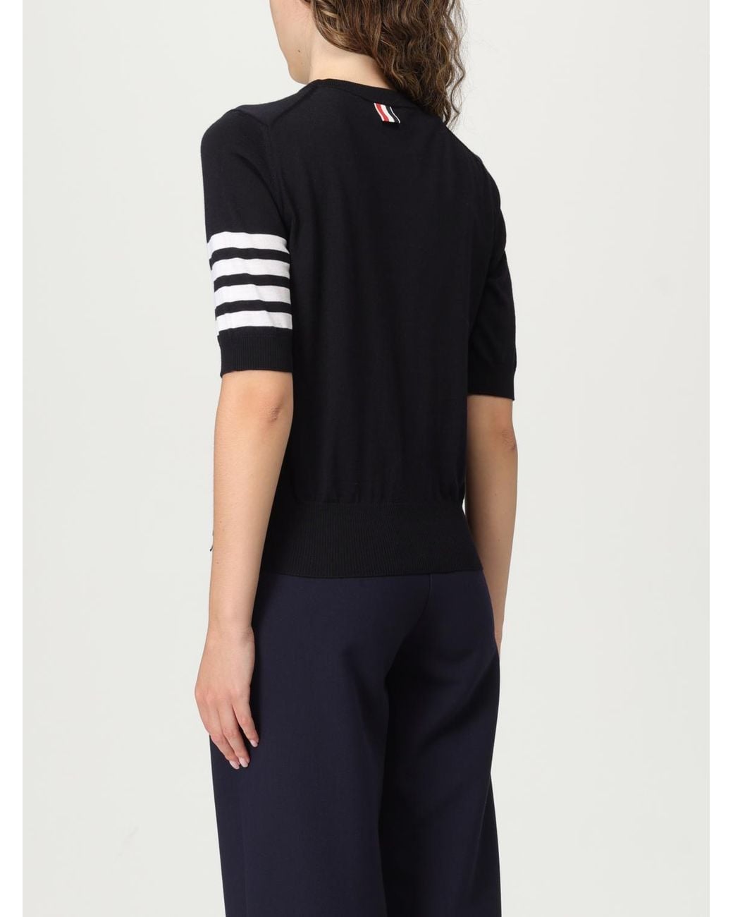 Thom Browne Black Wool Crewneck Sweater With 4-Bar Stripe