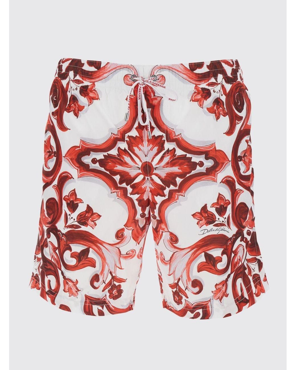 Dolce & Gabbana Red Dolce &Amp Gabbana Majolica Print Polyester Swim Shorts for men