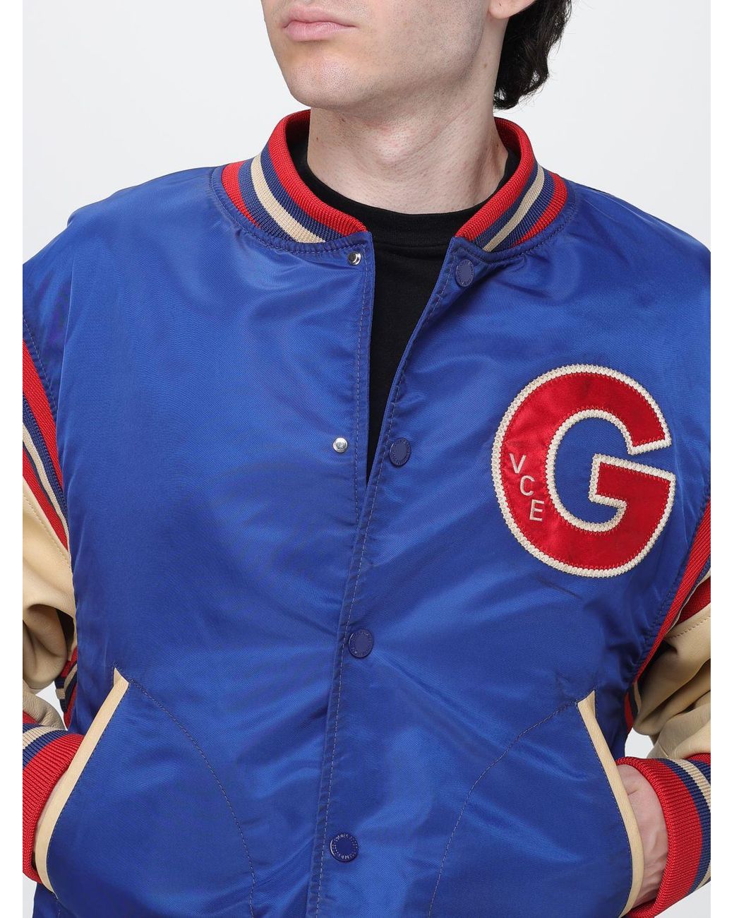 Golden Goose Deluxe Brand Blue College-Style Nylon Bomber Jacket With Contrasting Logo for men