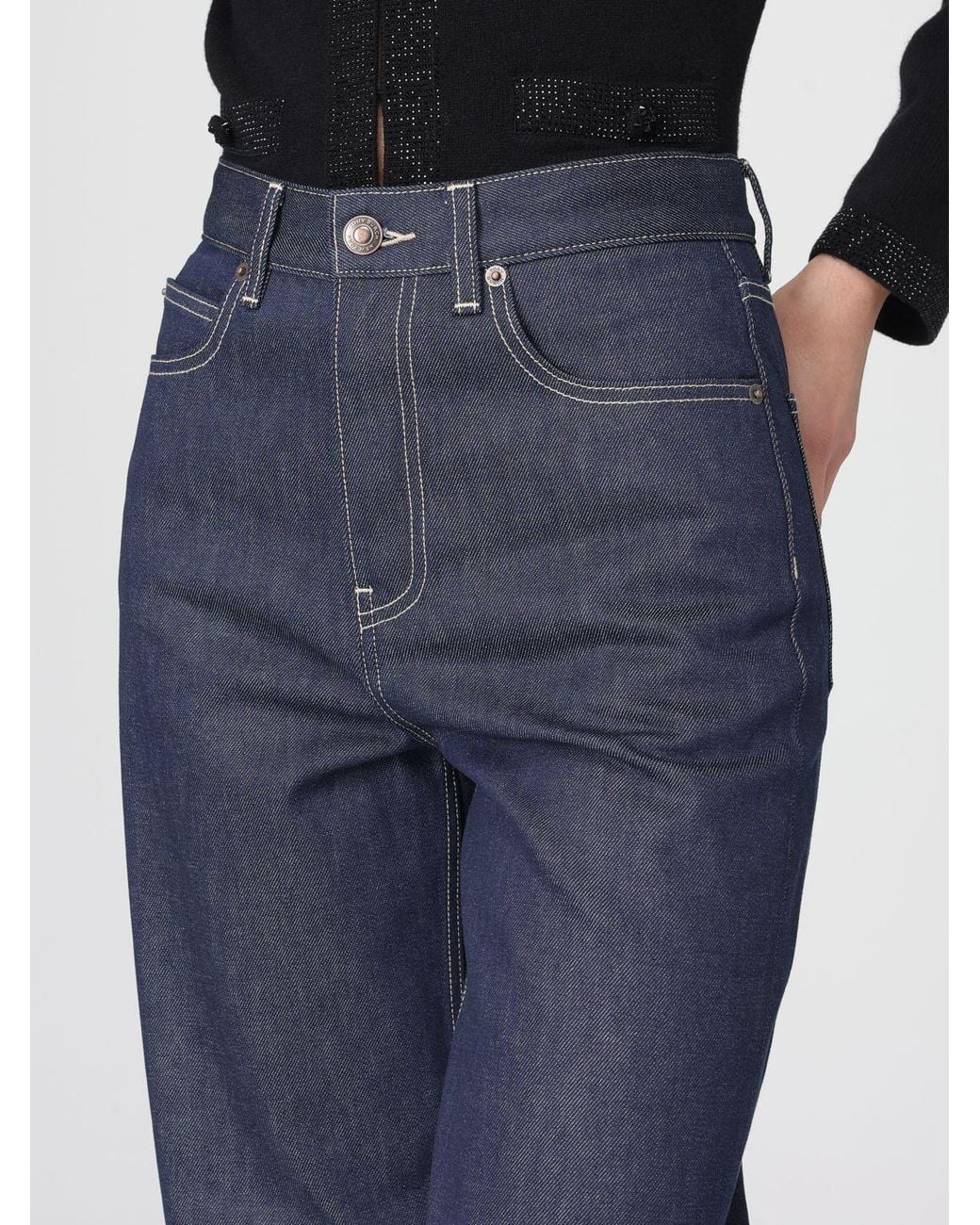 Tory Burch Blue Wide Leg Denim Jeans With Cuff