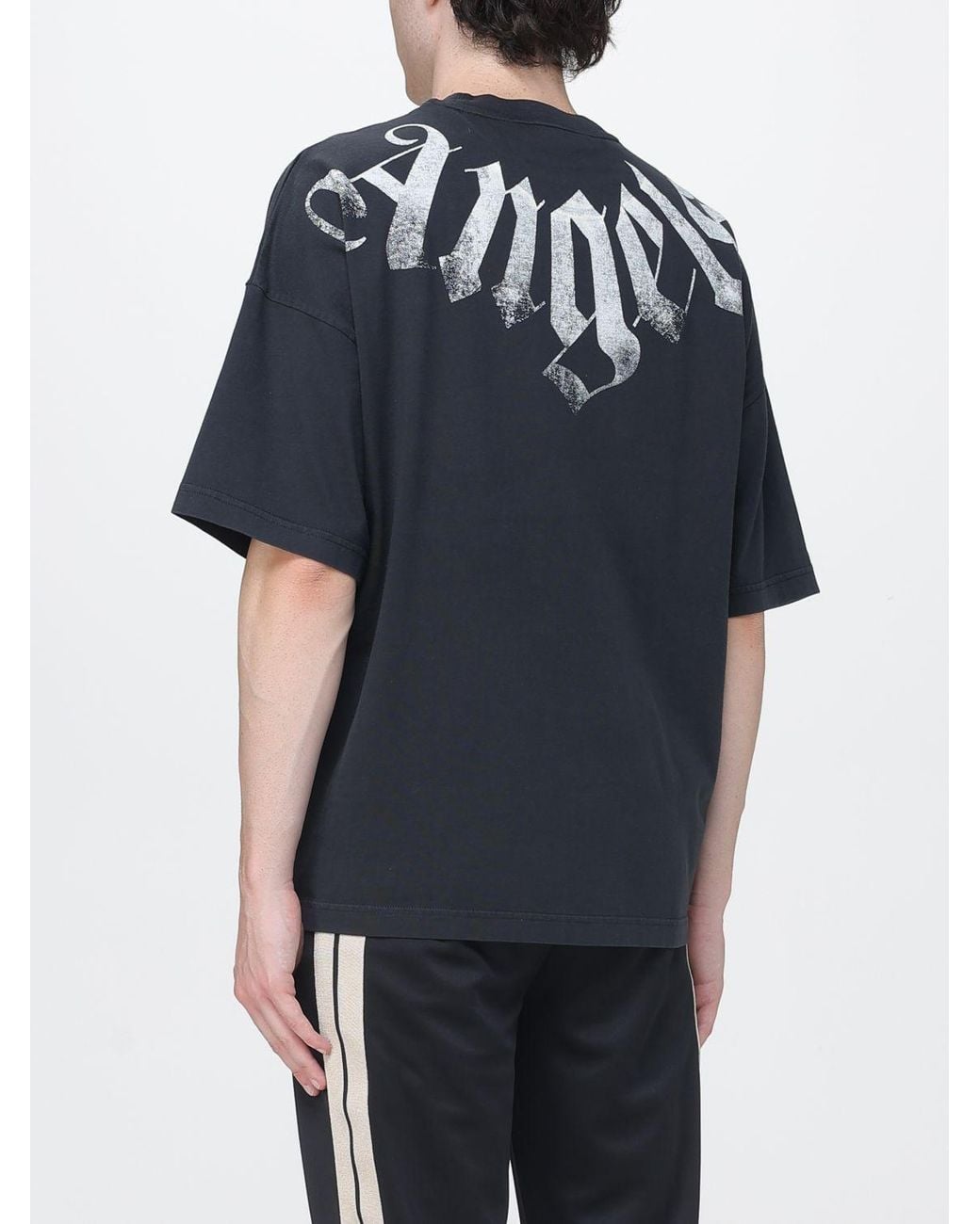 Palm Angels Blue Relaxed Fit Cotton T-Shirt With Graffiti Logo Print for men