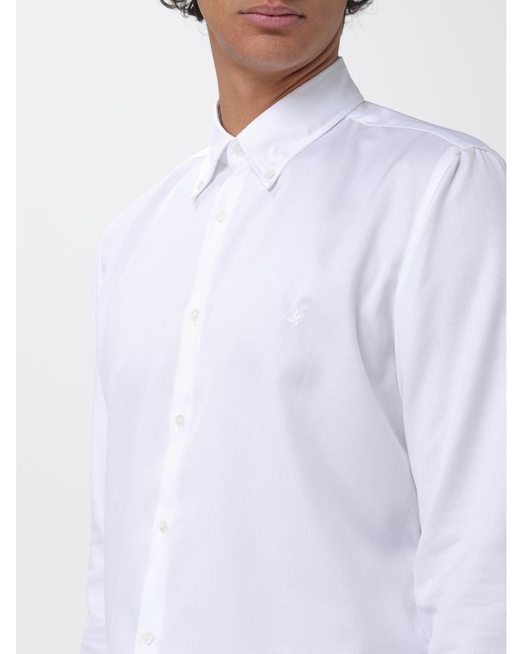 Brooksfield White Slim Fit Structured Cotton Shirt With Button-Down Collar for men