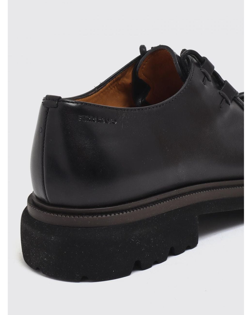 Ferragamo White Smooth Calfskin Derby Shoes With Lug Sole for men