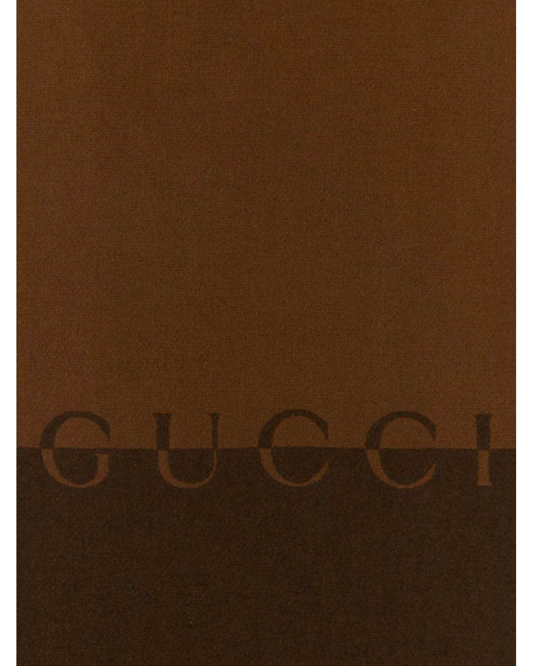 Gucci Brown Wool And Cashmere Scarf With Logo