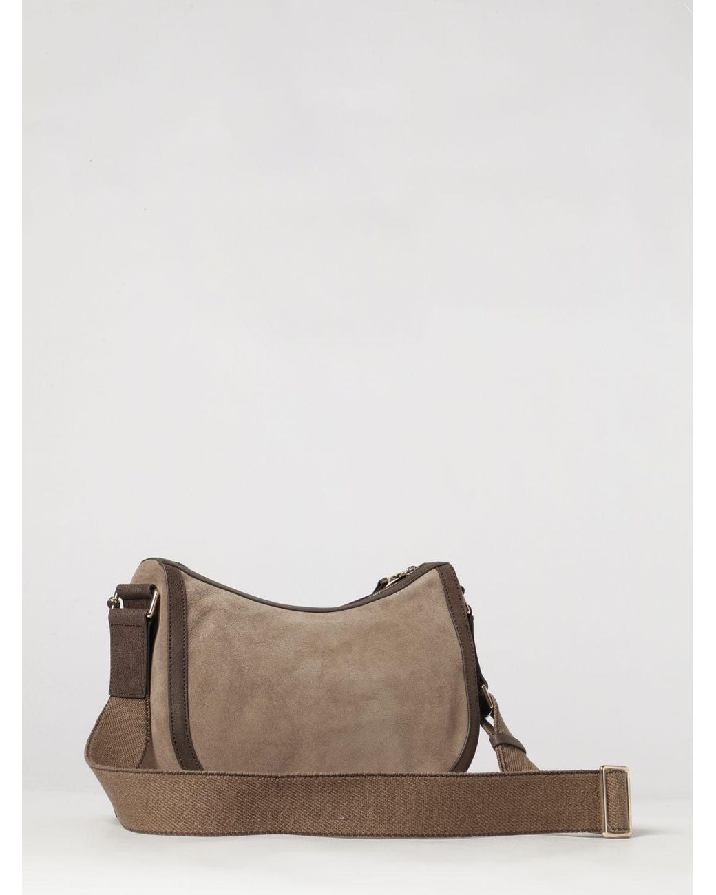 Borbonese Gray Luna Recycled Nylon Crossbody Bag With Suede Details