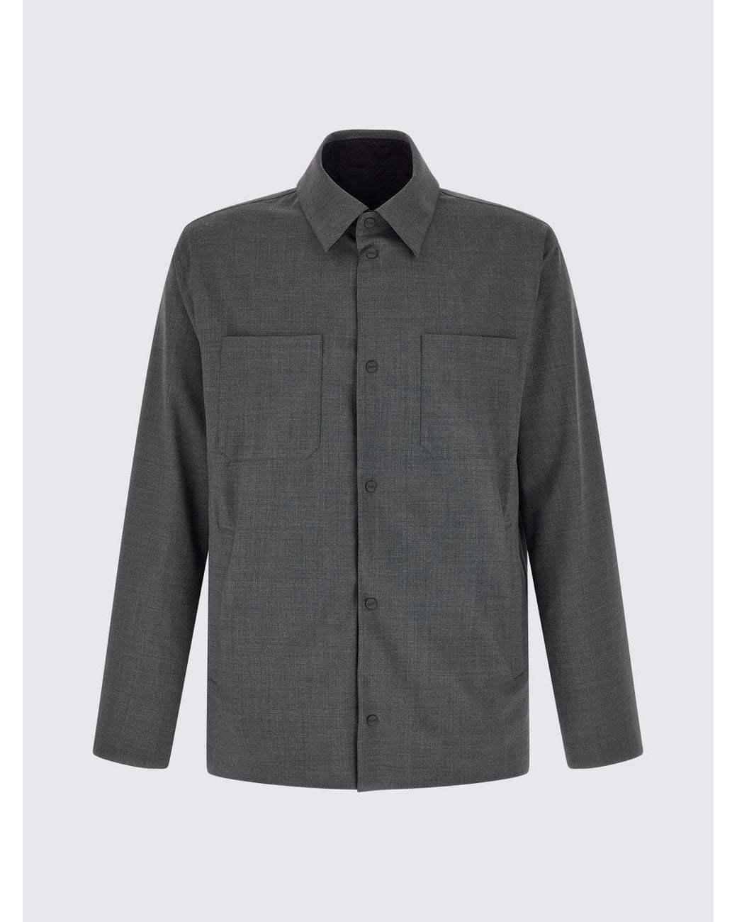 Herno Gray Wool Blend Shirt Jacket With Patch Pockets for men