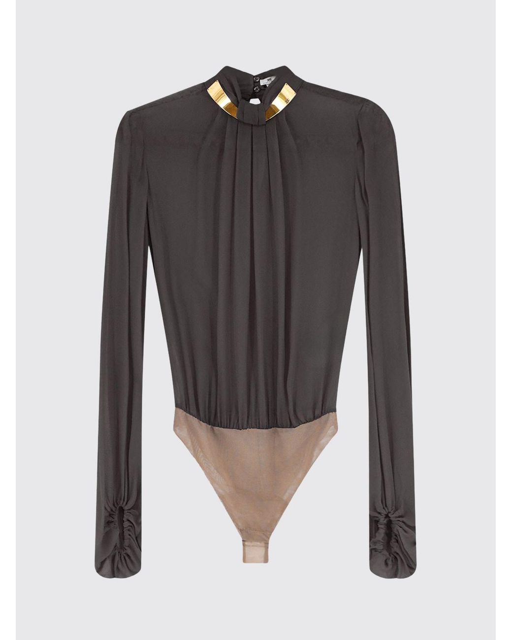 Elisabetta Franchi Black Long-Sleeved Georgette Blouse With Jewel Neck