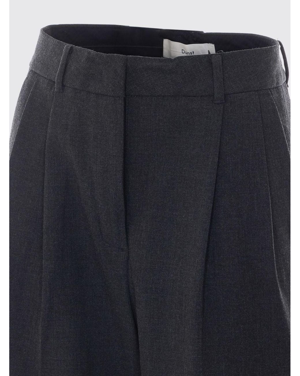 DUNST Blue Wide Leg Crêpe Tailored Trousers With Darts And Mid-Rise