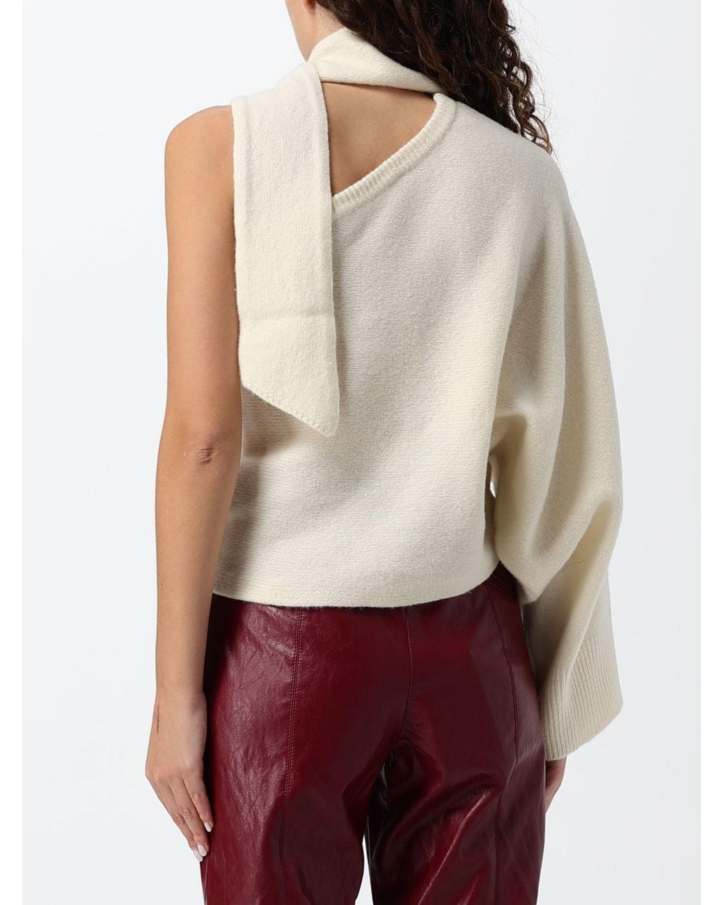 FEDERICA TOSI Red Asymmetrical One-Shoulder Wool And Cashmere Top With Scarf Neck