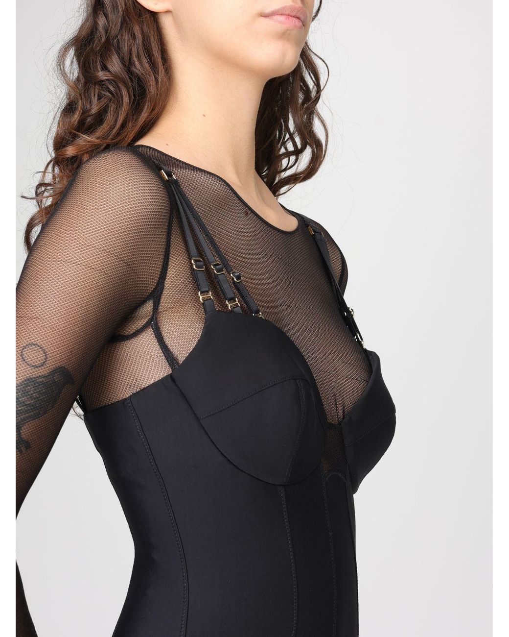 Elisabetta Franchi Black Corset Tulle Jumpsuit