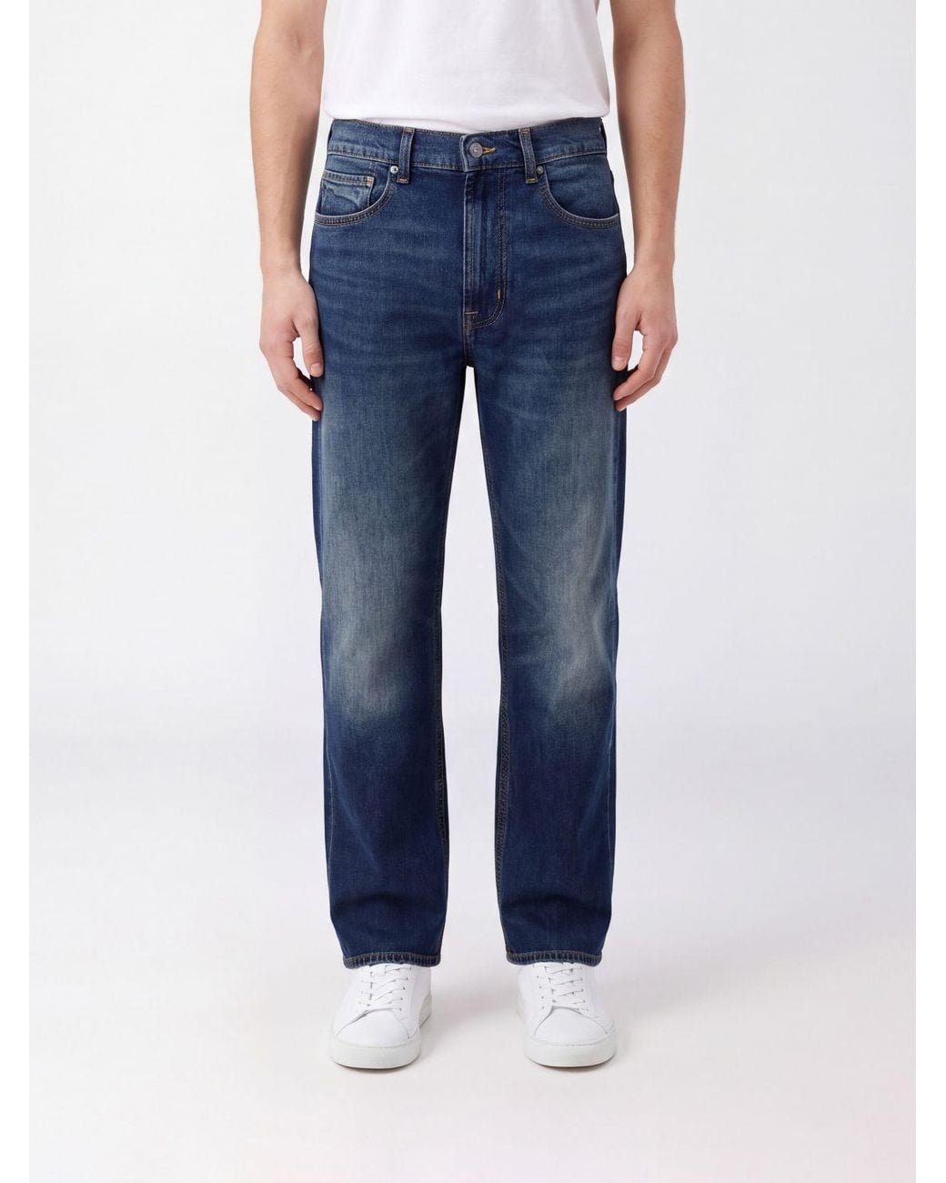 7 For All Mankind Blue Mid-Rise Straight Fit Jeans for men
