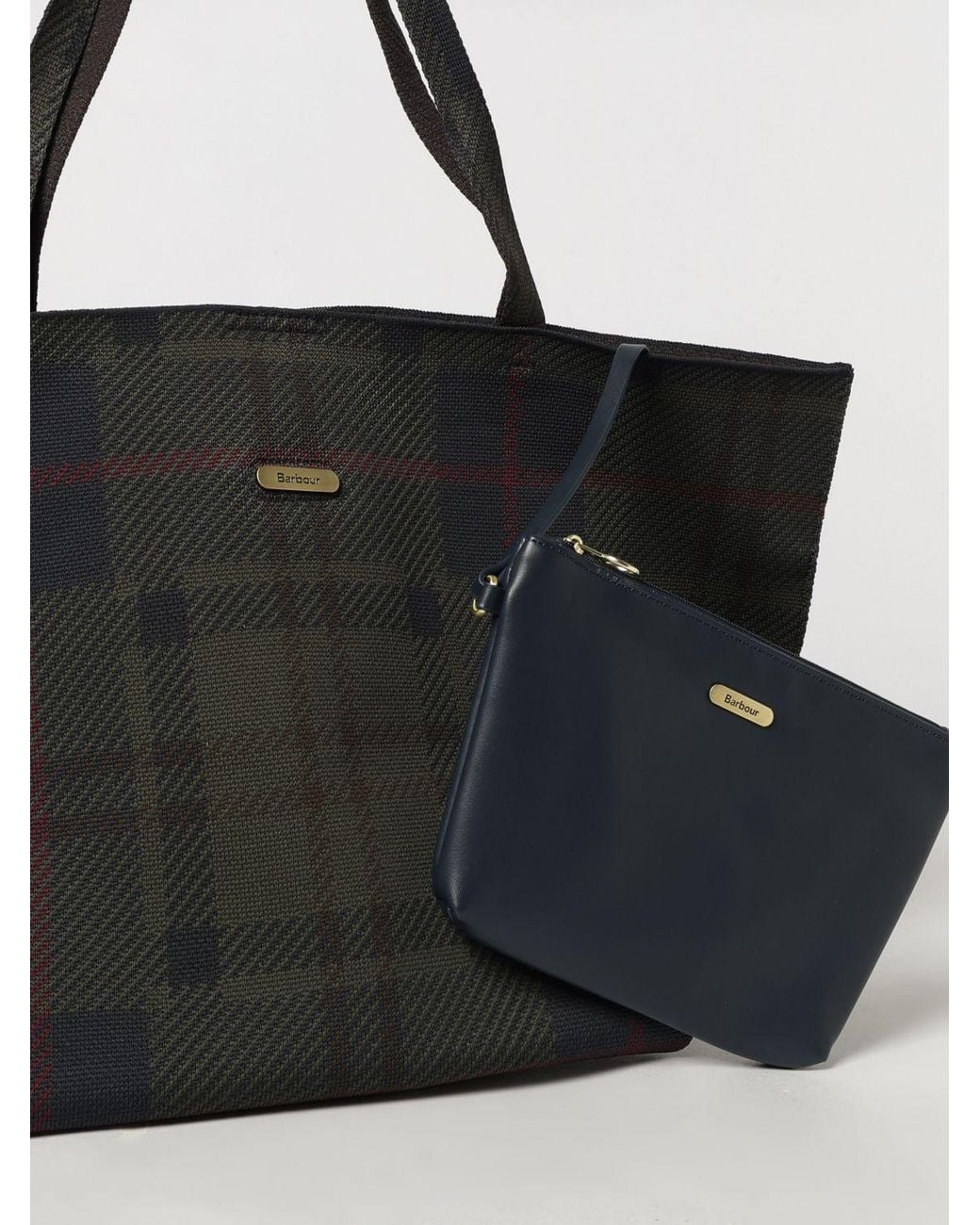 Barbour Black Layla Large Tartan Polyester Tote With Removable Pouch