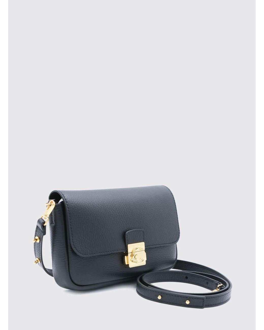 Coccinelle Blue C-Me Lock Mini Pebbled Leather Shoulder Bag With Buckle Closure