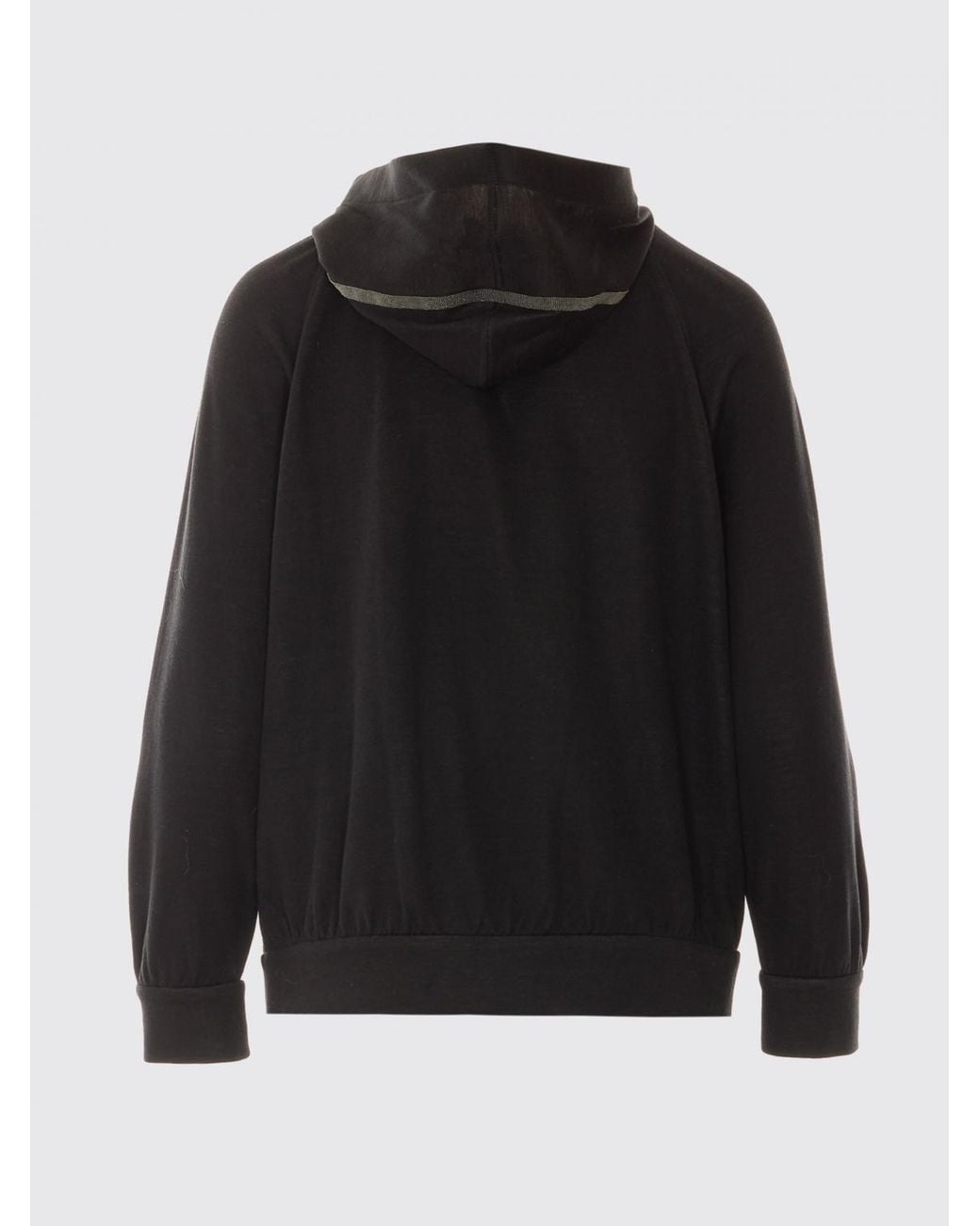 Brunello Cucinelli Black Cotton And Silk Zip-Up Hoodie With Slit Pockets