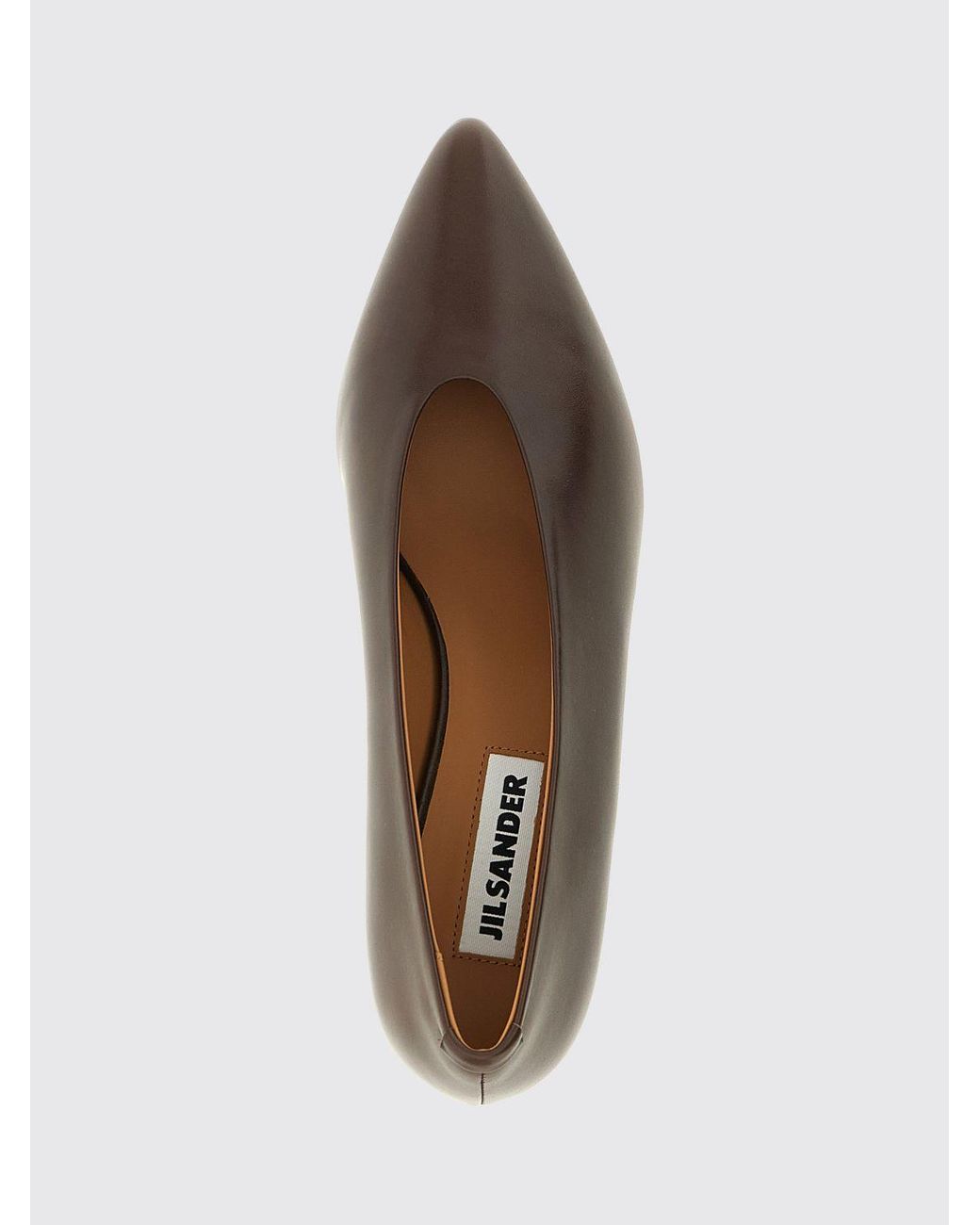 Jil Sander Brown Arc Calf Leather Pumps With Low Sculptural Heel
