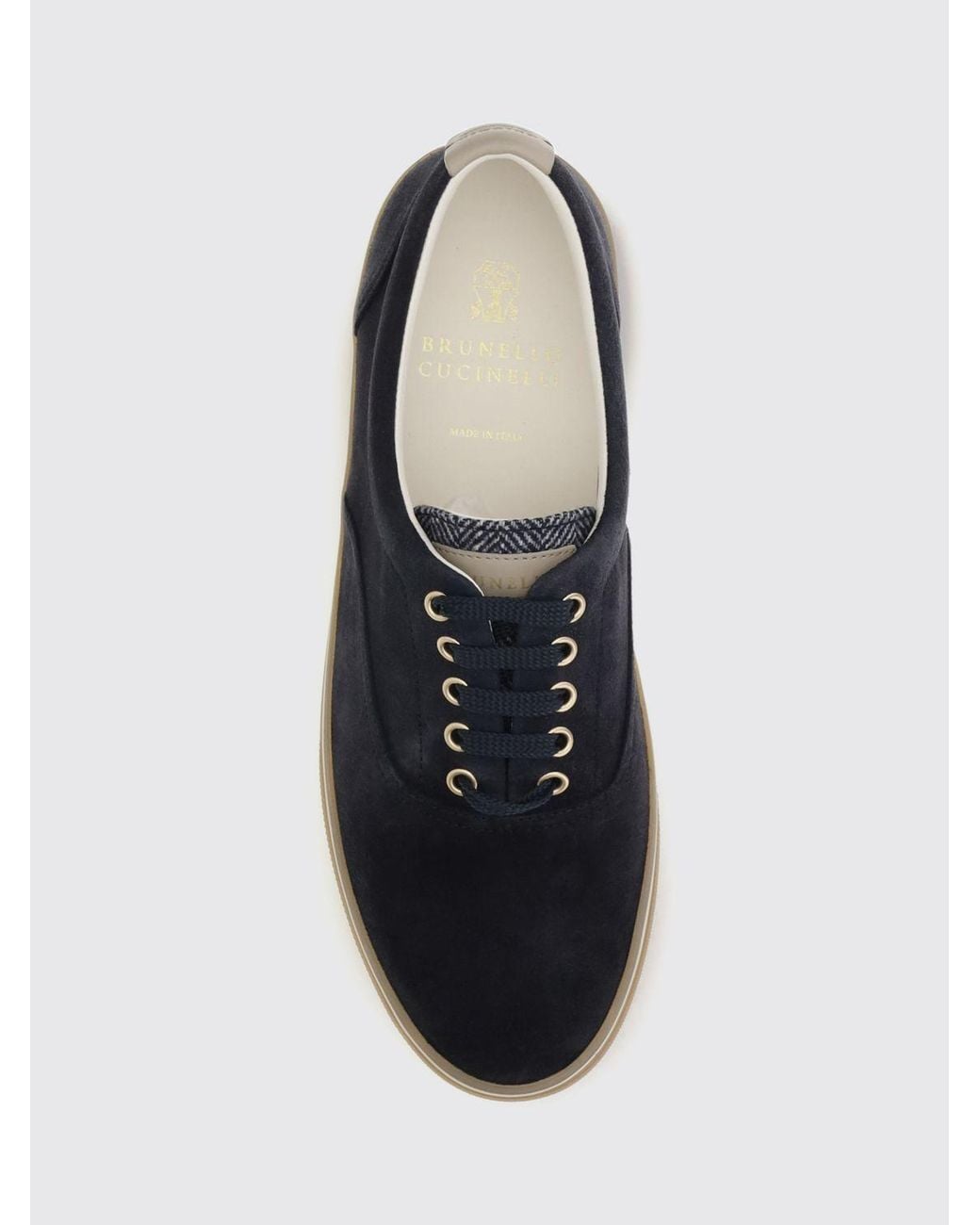 Brunello Cucinelli White Low Top Calfskin And Suede Sneakers With Laminated Logo for men