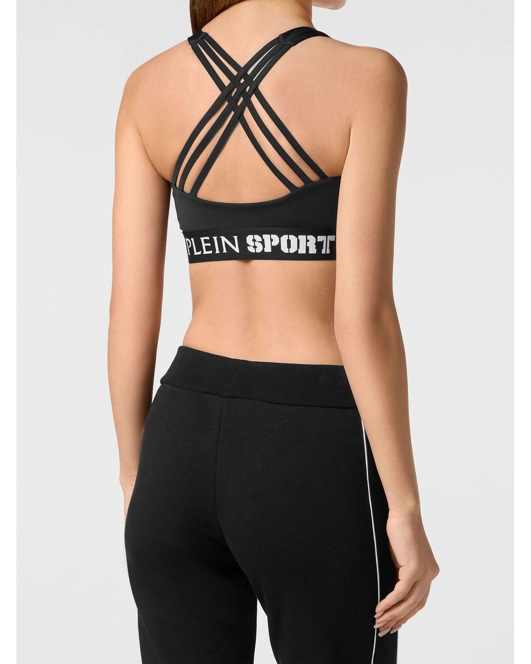 Philipp Plein Black Cropped Jersey Sports Top With Criss-Cross Straps