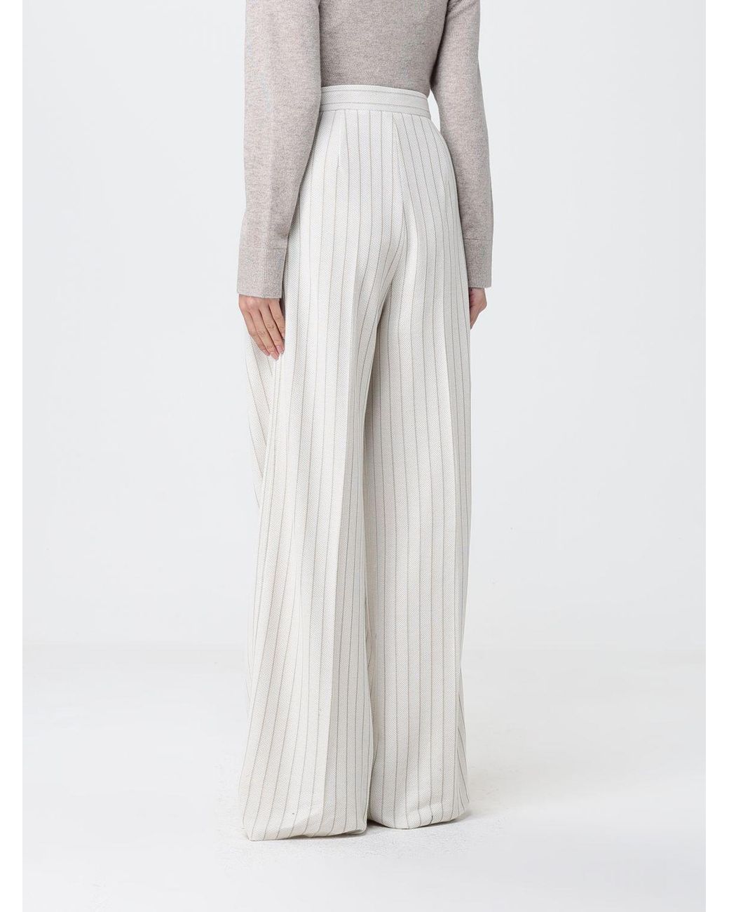 Max Mara White Striped Cotton Palazzo Trousers