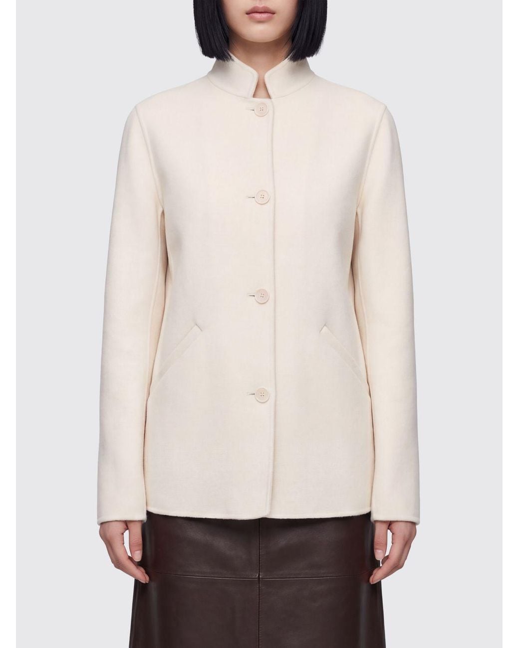Aspesi White Single-Breasted Wool Short Coat With Mandarin Collar