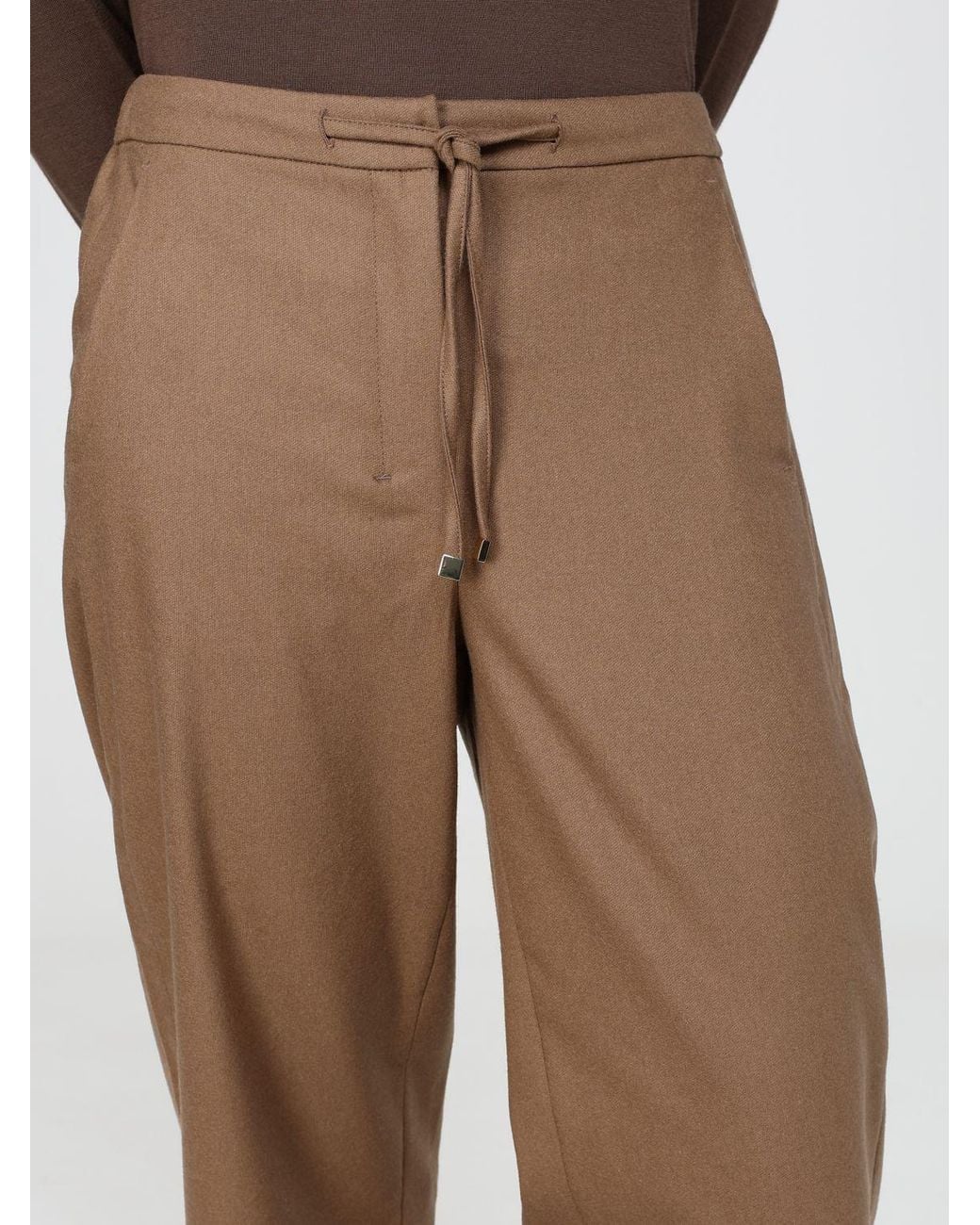 Max Mara Natural Wide-Leg Pure Wool Trousers With Drawstring Waist