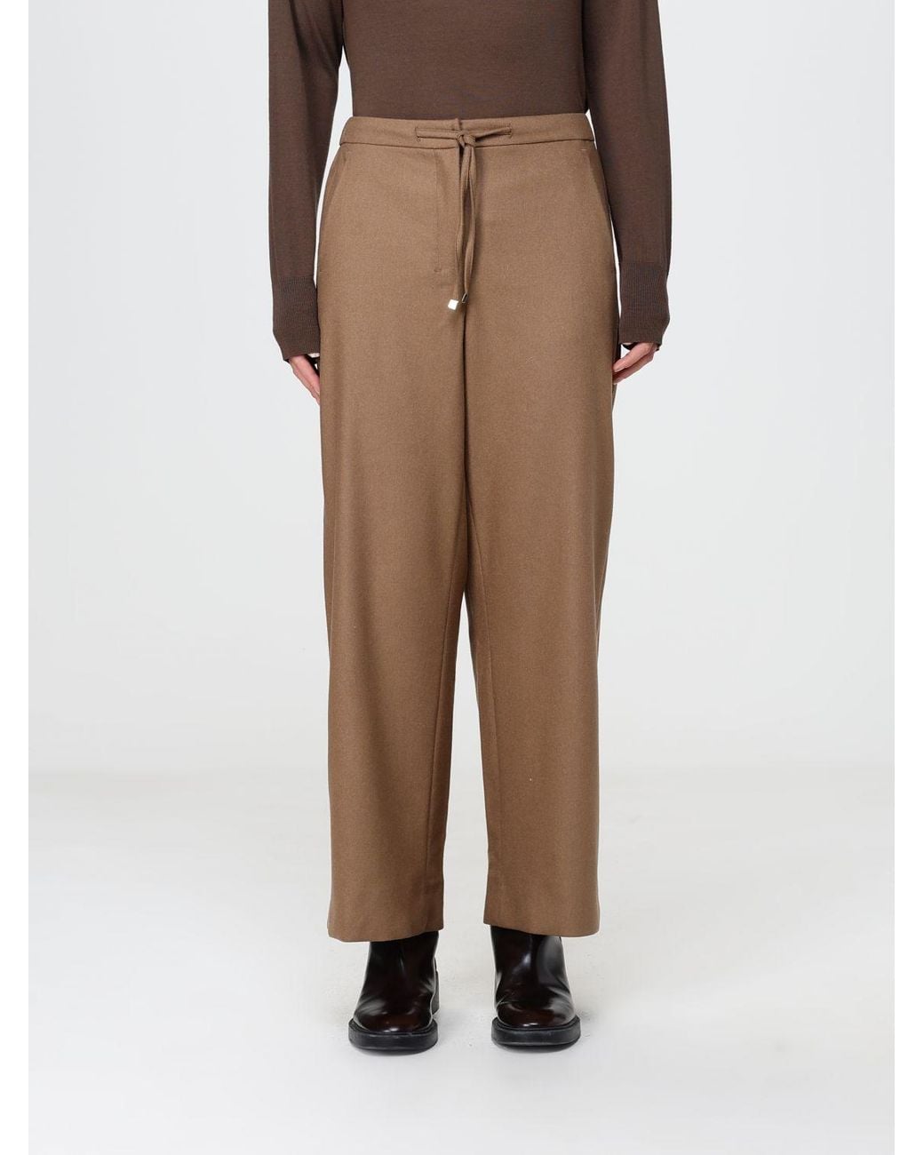 Max Mara Natural Wide-Leg Pure Wool Trousers With Drawstring Waist