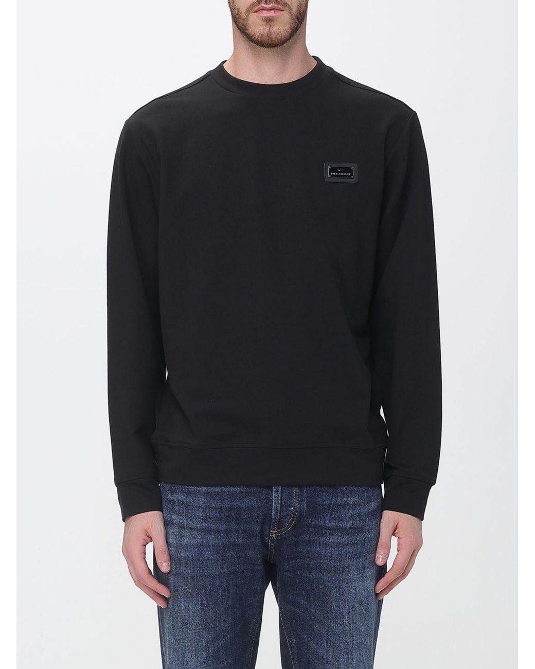 Paul & Shark Black Paul &Amp Shark Cotton Crew Neck Jumper With Metallic Logo And Dropped Shoulders for men