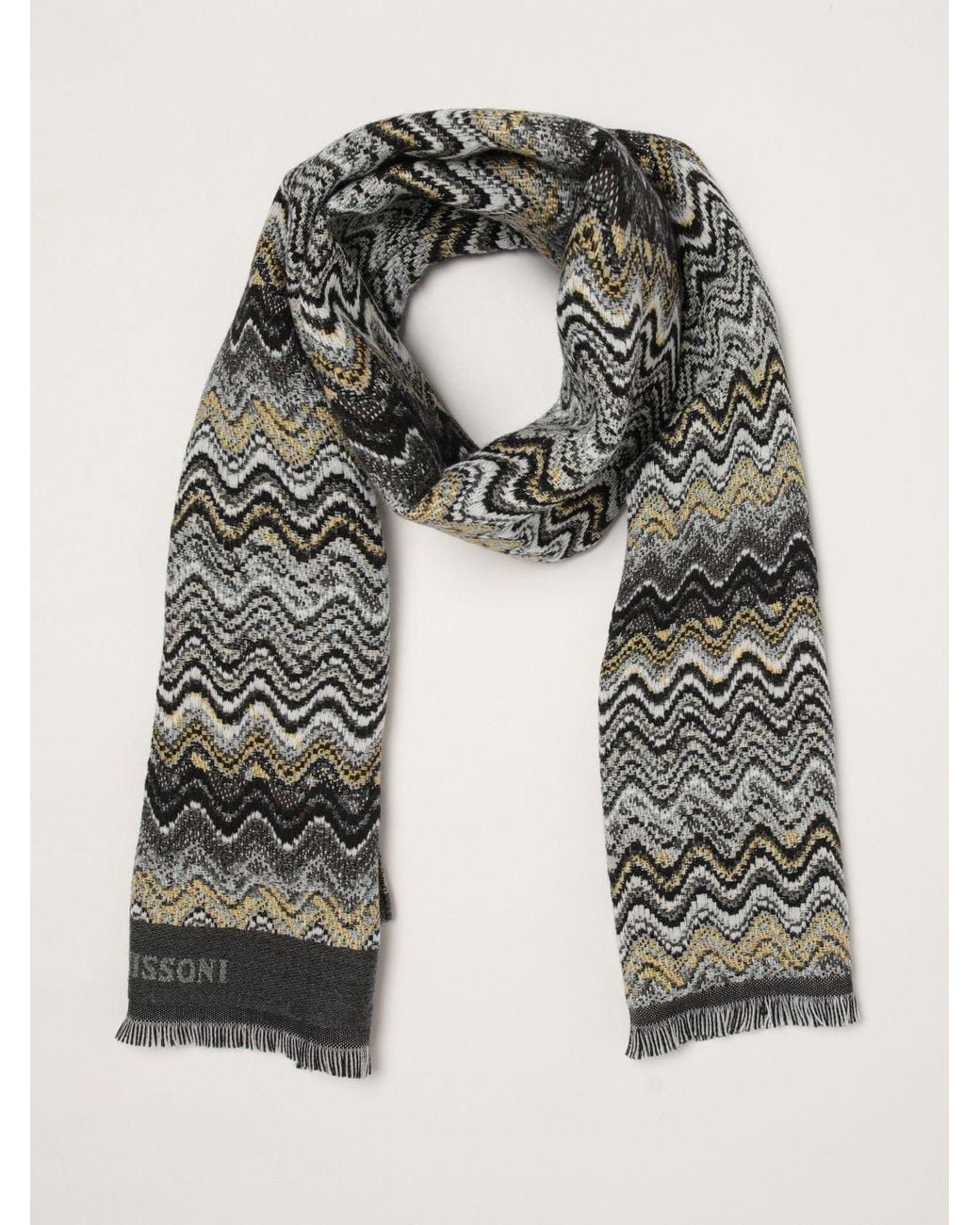 Missoni Gray Multicolour Abstract Pattern Pure Virgin Wool Scarf for men