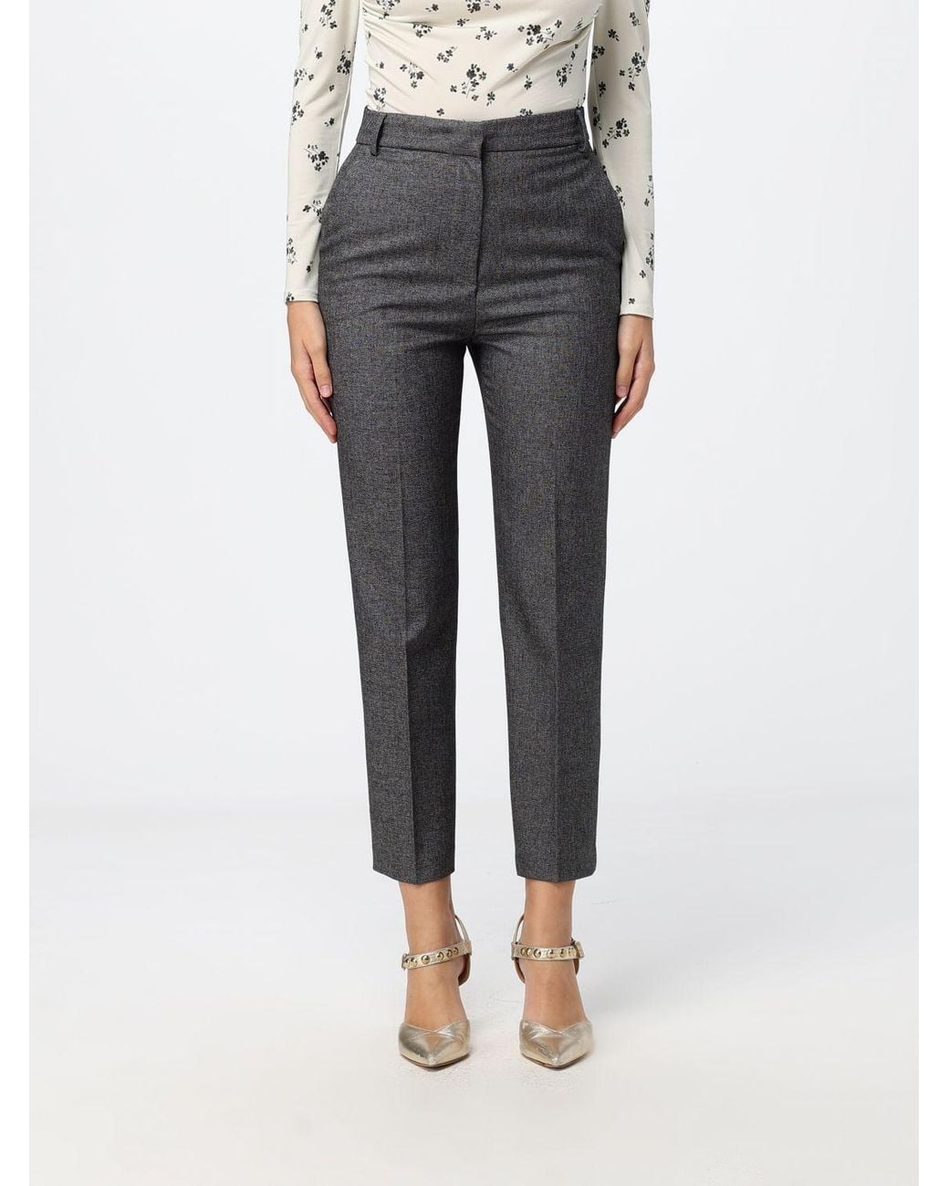 Hanita Gray Cropped Straight-Leg Trousers