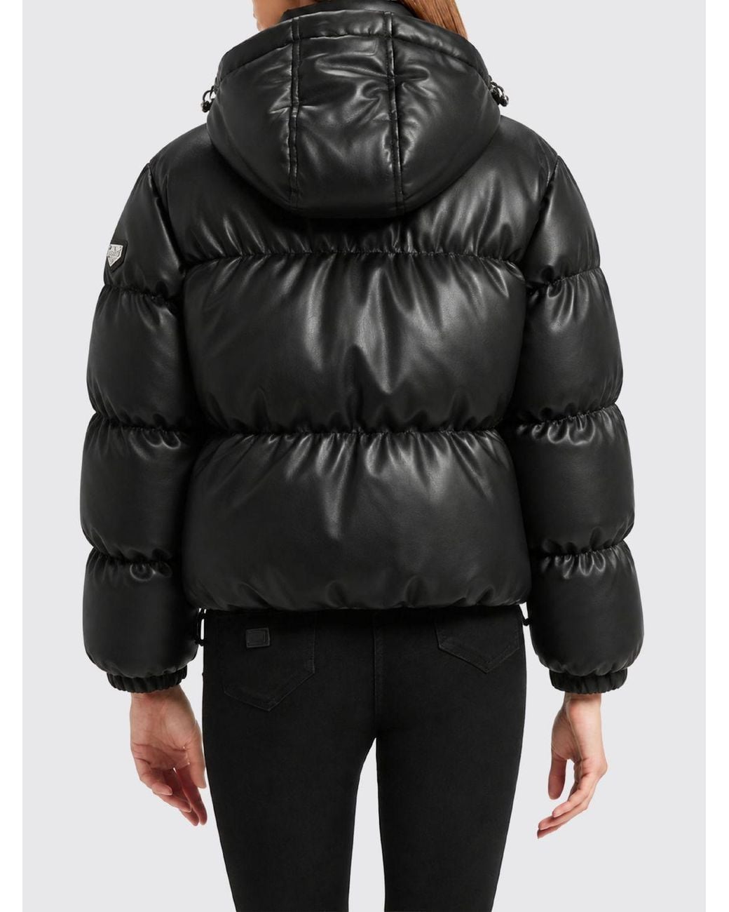 Philipp Plein Black Short Quilted Synthetic Leather Puffer Jacket With Hood