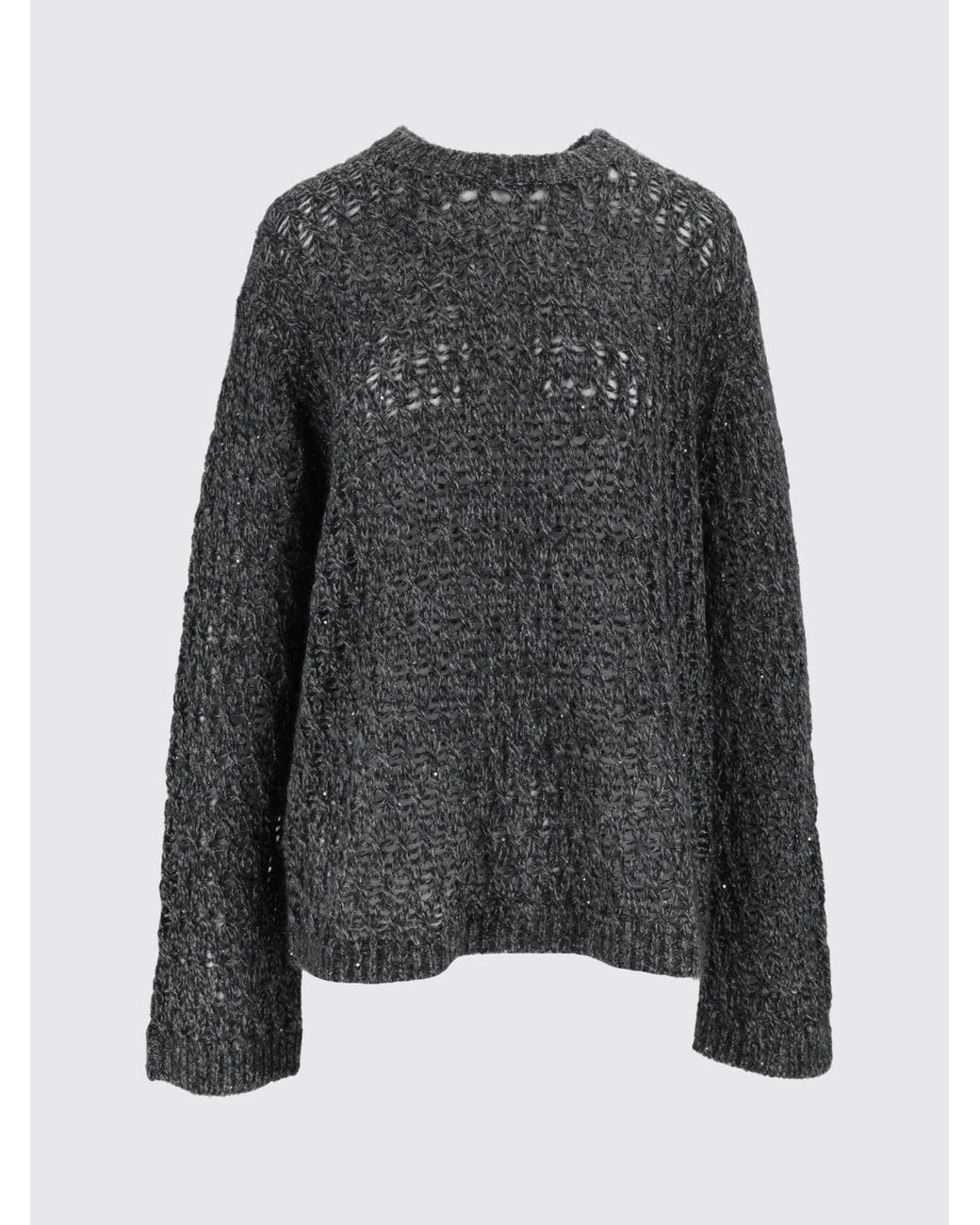 ELEH Gray Openwork Wool, Cashmere And Silk Blend Crewneck Jumper With Dropped Shoulders