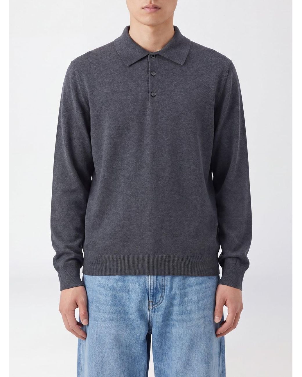 Brunello Cucinelli Blue Long-Sleeved Knit Polo Shirt for men