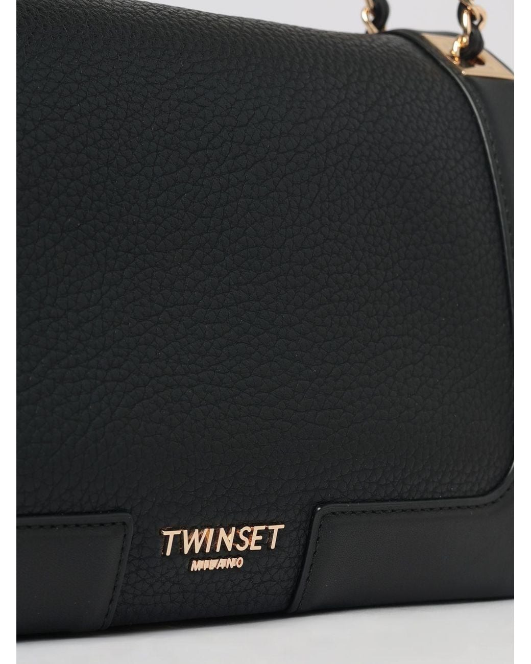 Twinset Black Grained Faux Leather Shoulder Bag With Braided Handle