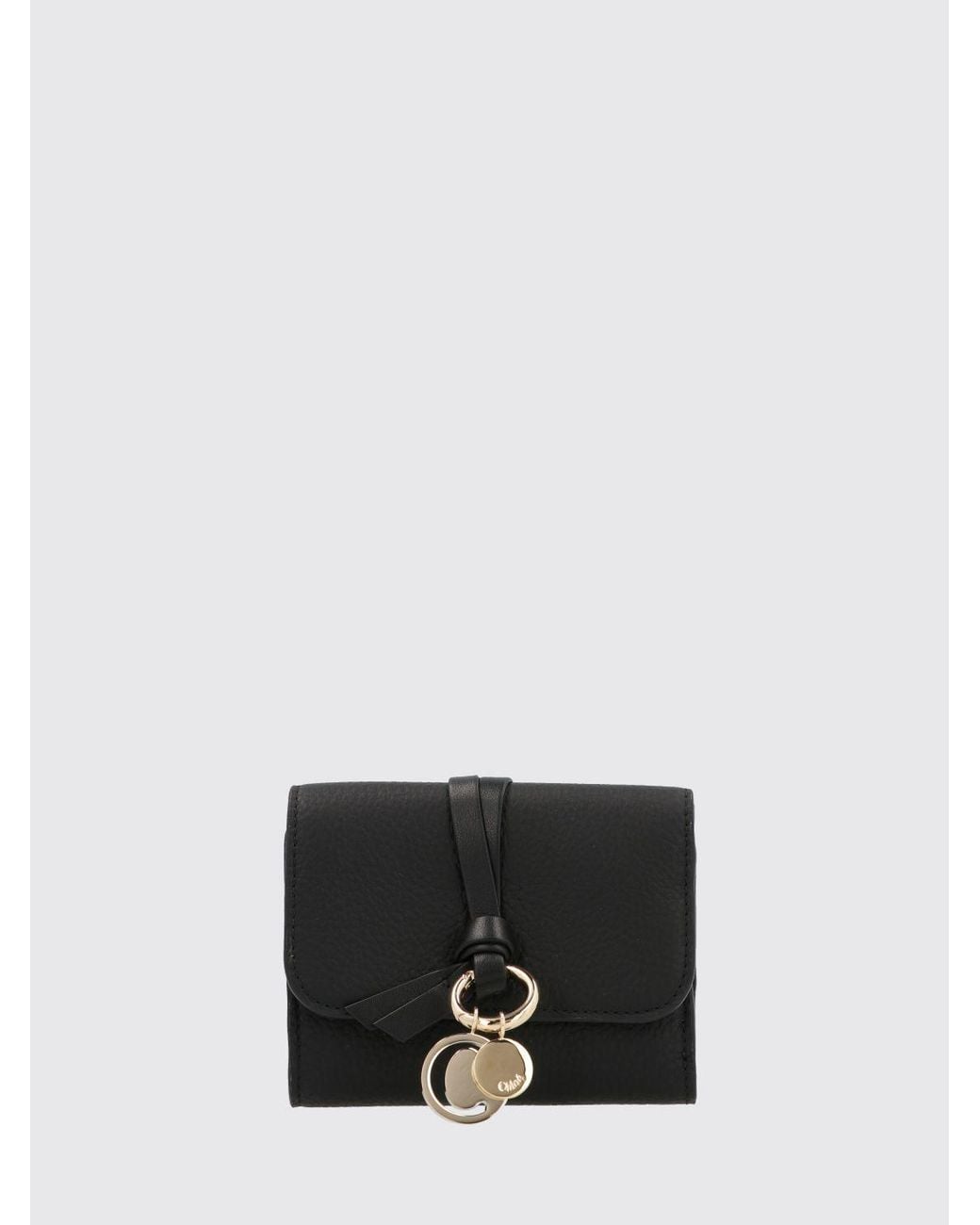 Chloé Black ChloÉ Calfskin Leather Trifold Wallet With Logo Charm