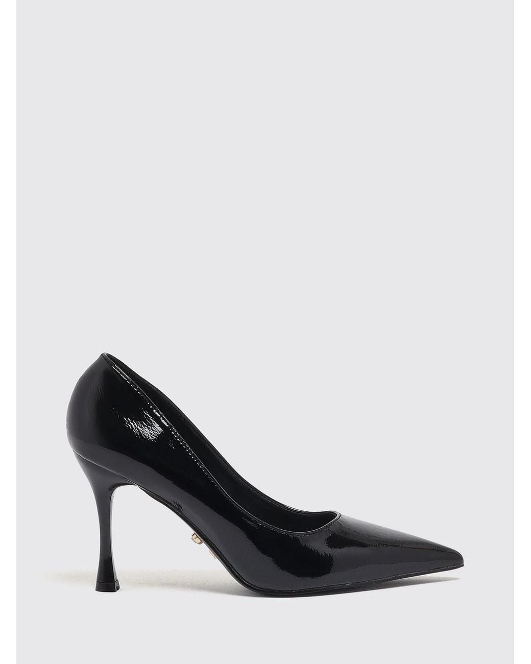 Twentyfourhaitch Black Patent Faux Leather Stiletto Pumps With Almond Toe