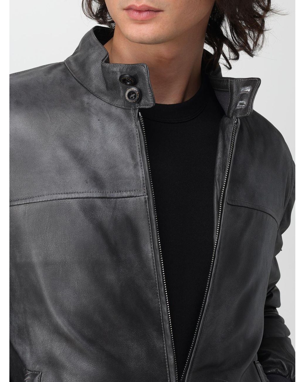 Peuterey Gray Fiona Padded Calfskin Leather Bomber Jacket With Biker Collar for men
