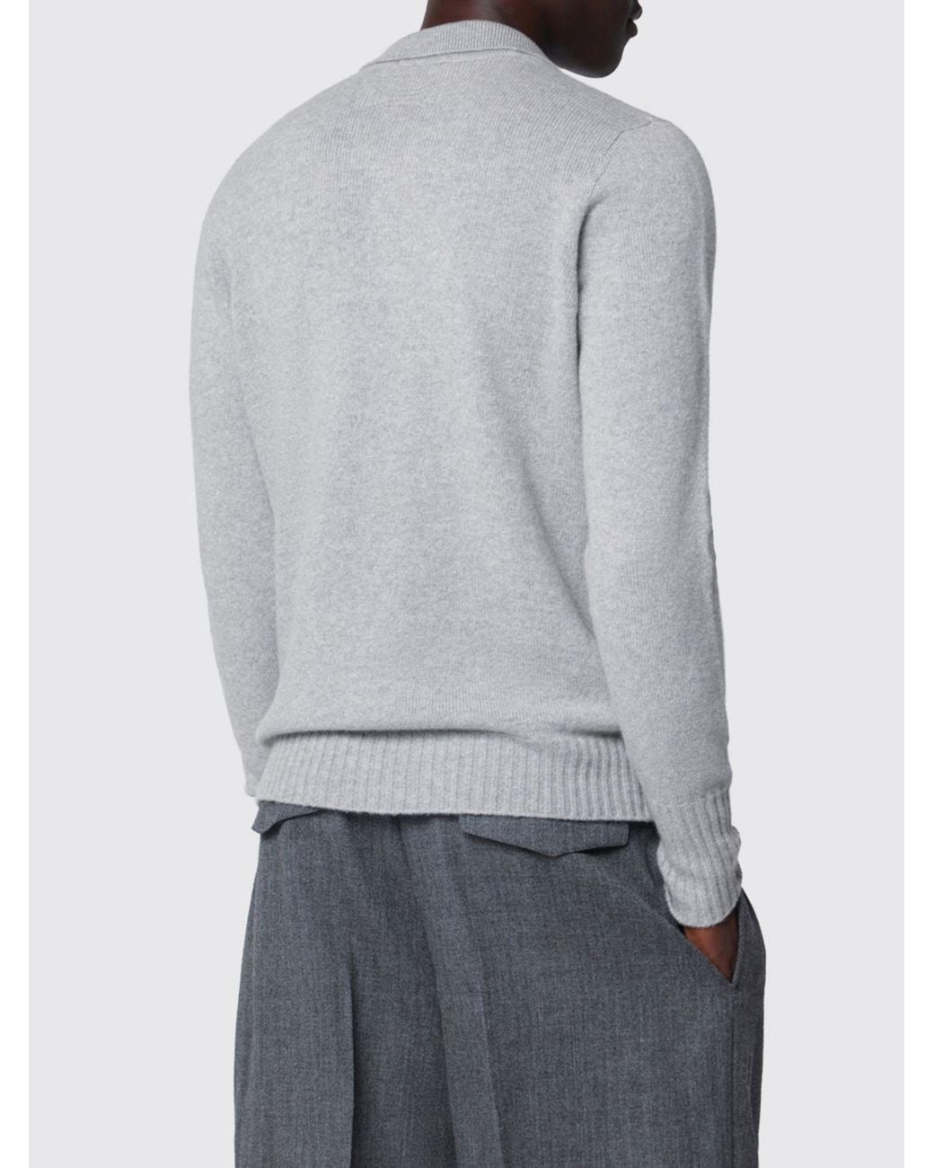 Drumohr Gray Long-Sleeved Pure Cashmere Polo With Three-Button Placket for men