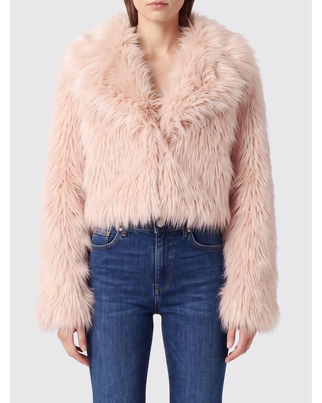 Patrizia Pepe Blue Cropped Faux Fur Jacket With Concealed Closure