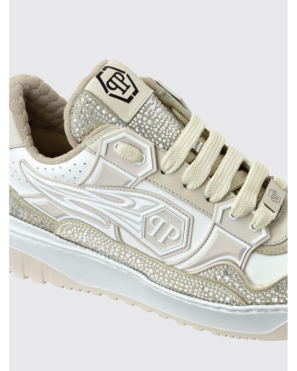 Philipp Plein White Leather And Rhinestone Sneakers