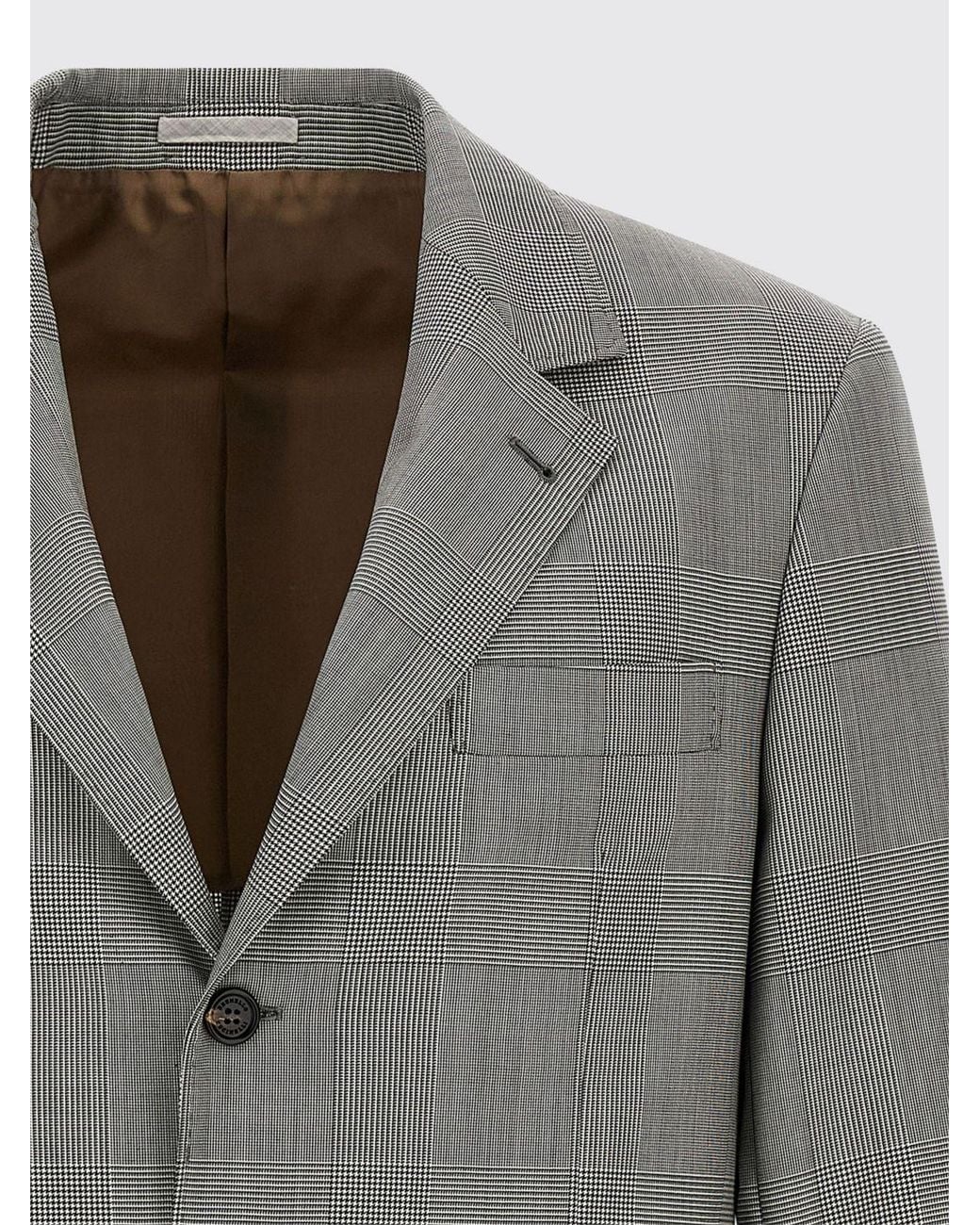 Brunello Cucinelli Gray Prince Of Wales Single-Breasted Virgin Wool Blazer for men