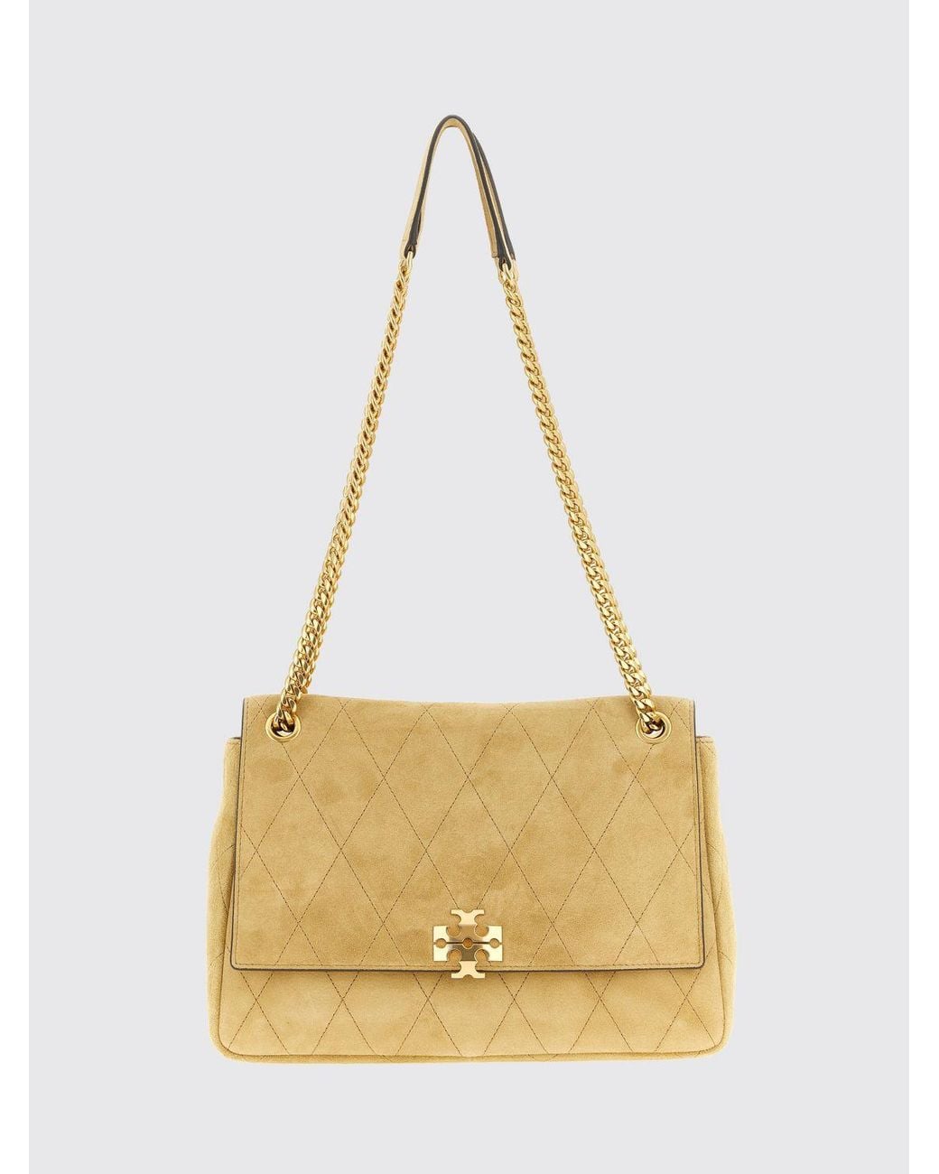 Tory Burch Natural Charlie Suede Shoulder Bag With Sliding Handle