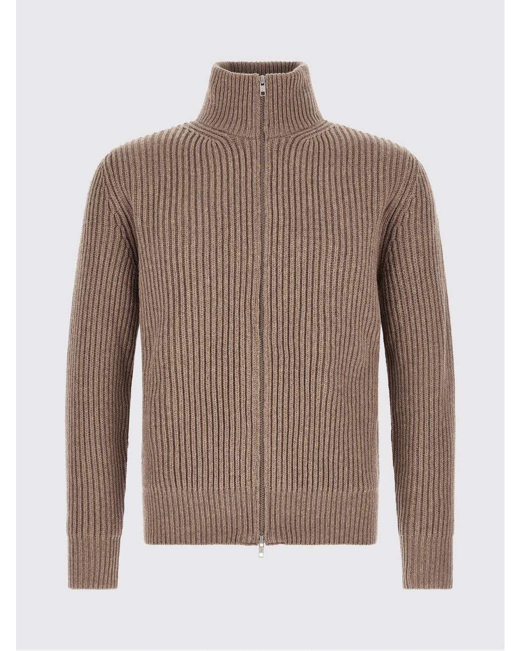 MM6 by Maison Margiela Brown Ribbed Wool-Blend High Neck Zip-Up Cardigan for men