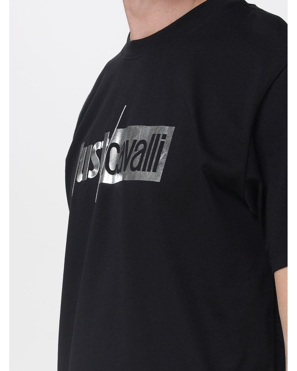 Just Cavalli Black Laminated Cotton T-Shirt for men