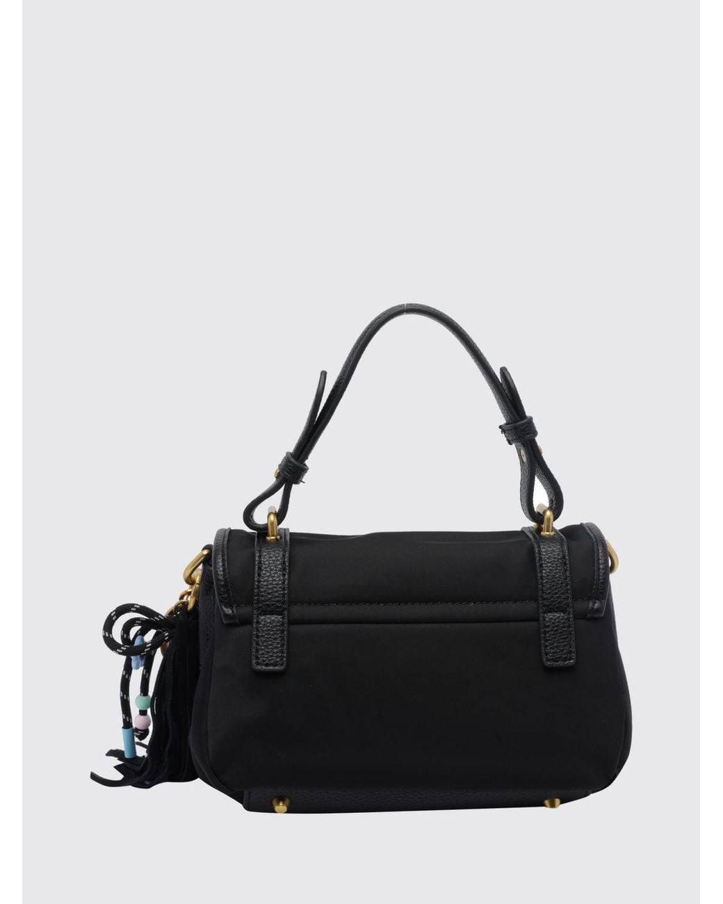 La Carrie Black Nylon Mini Handbag With Magnetic Flap Closure And Logo Charm