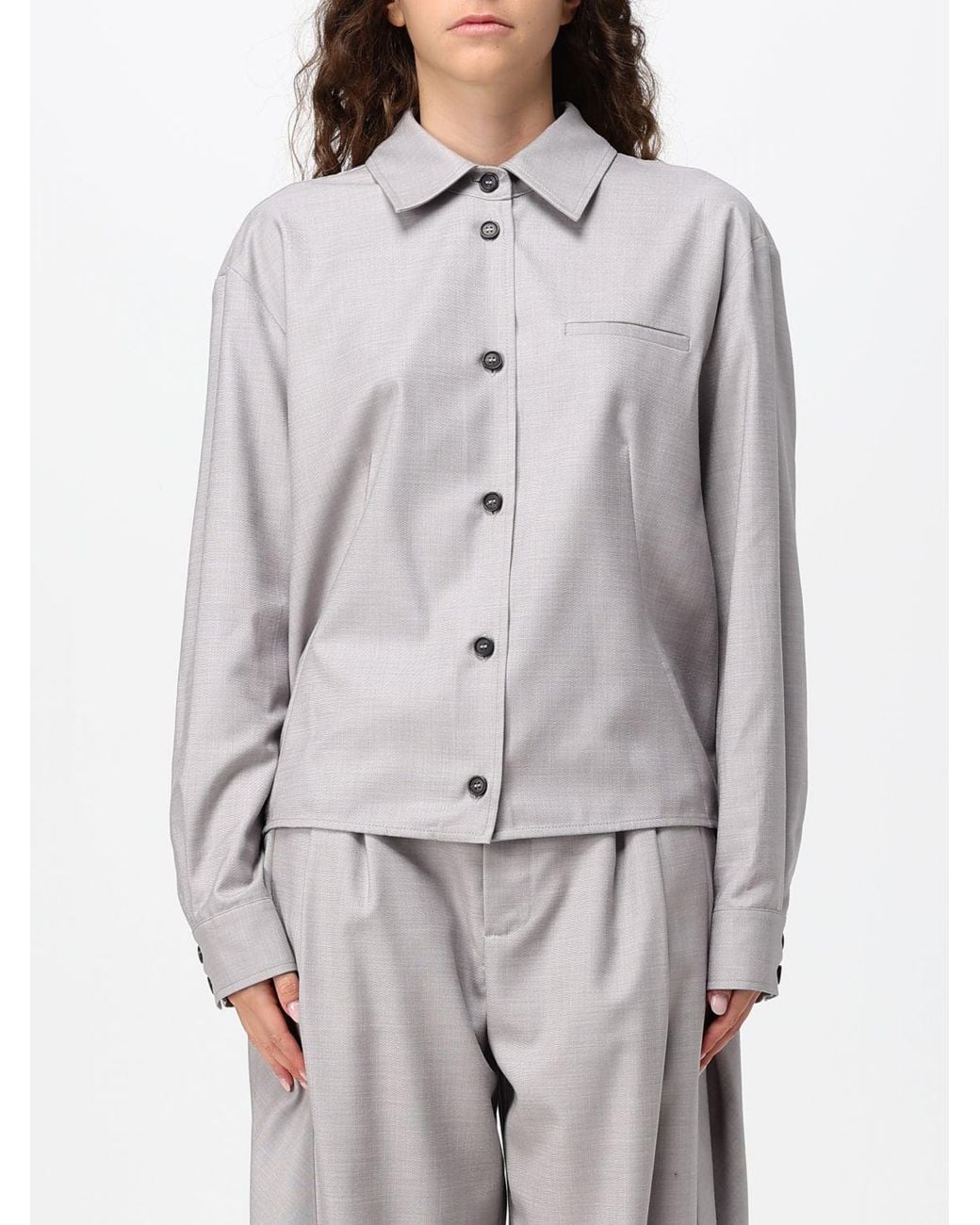 MEIMEIJ Gray Relaxed Fit Viscose Shirt With Dropped Shoulders