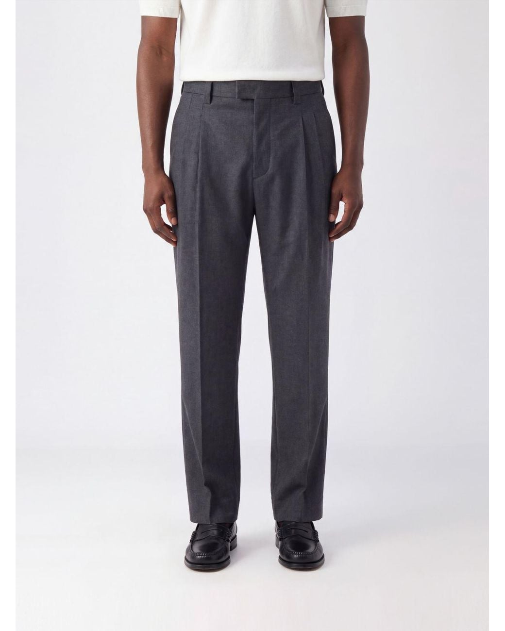 Paolo Pecora Blue Slim Fit Mid-Rise Cotton Tailored Trousers for men