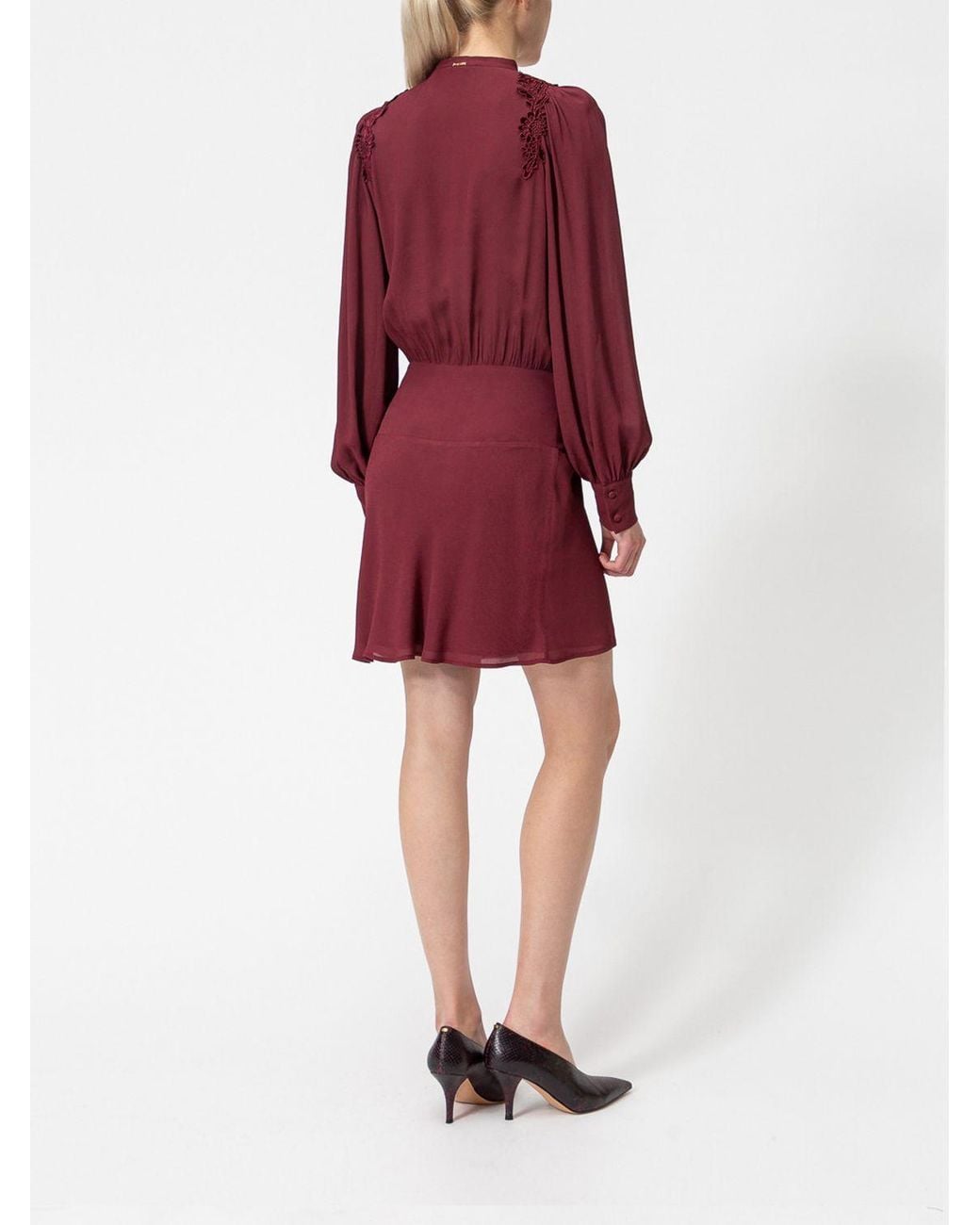 Twinset Red Viscose Chemisier Mini Dress With Tie-Neck And Lace Inserts