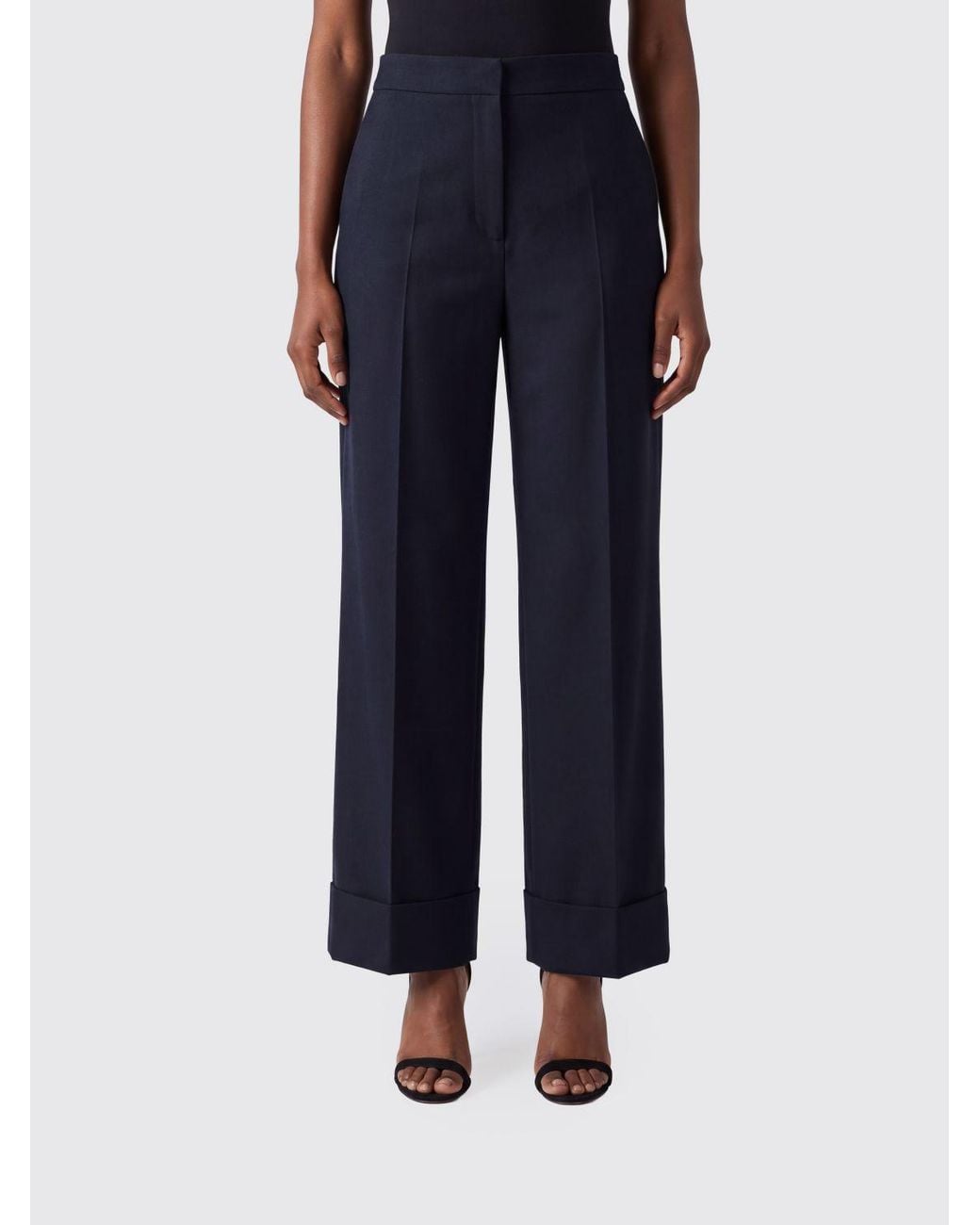Soeur Blue High-Waisted Pure Virgin Wool Wide-Leg Trousers