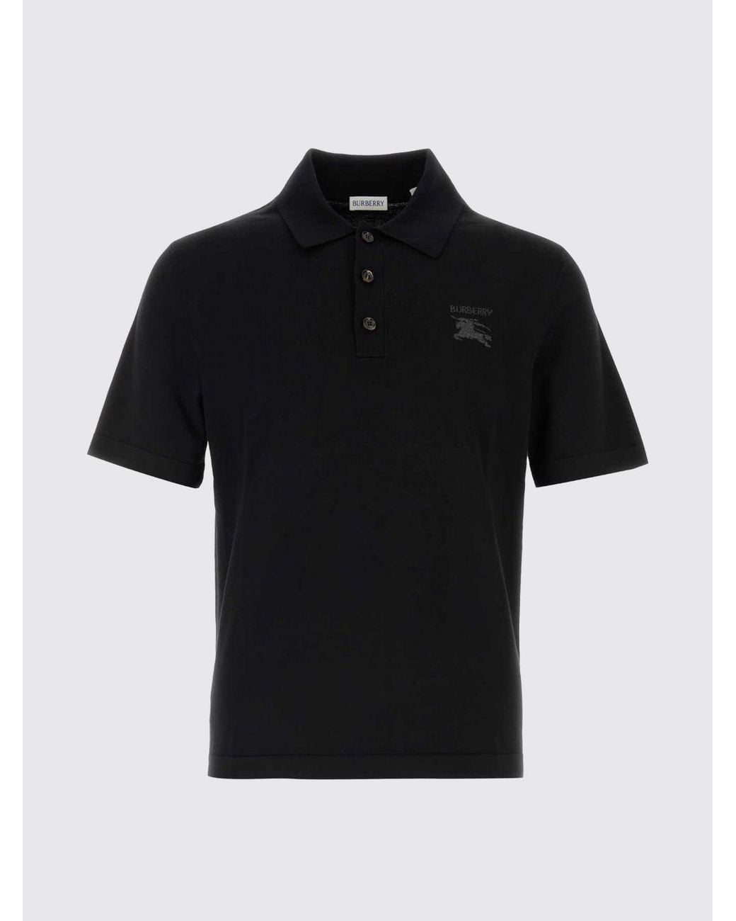 Burberry Black Ekd Logo Slim Fit Short-Sleeved Wool Polo for men