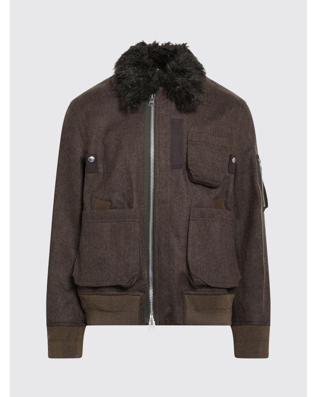 SACAI X CARHARTT WIP Black Wool Bomber Jacket With Fur Collar for men