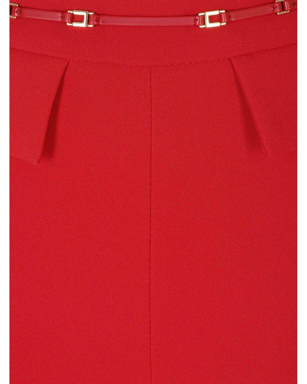 Elisabetta Franchi Red High-Waisted Skinny Crêpe Trousers With Flap Pockets